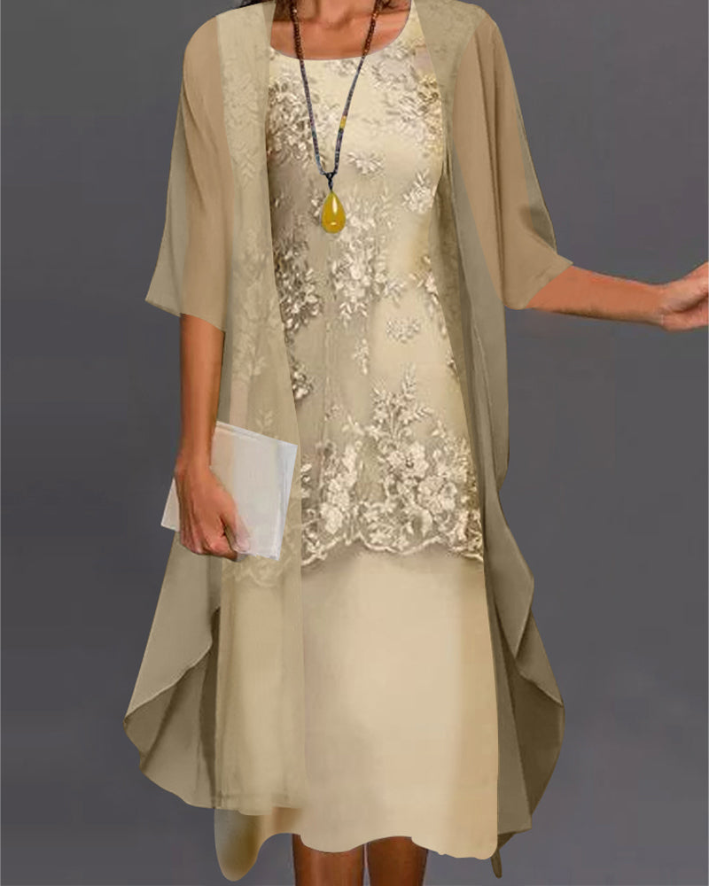 Greta | Women's A-Line Midi Dress with Cardigan