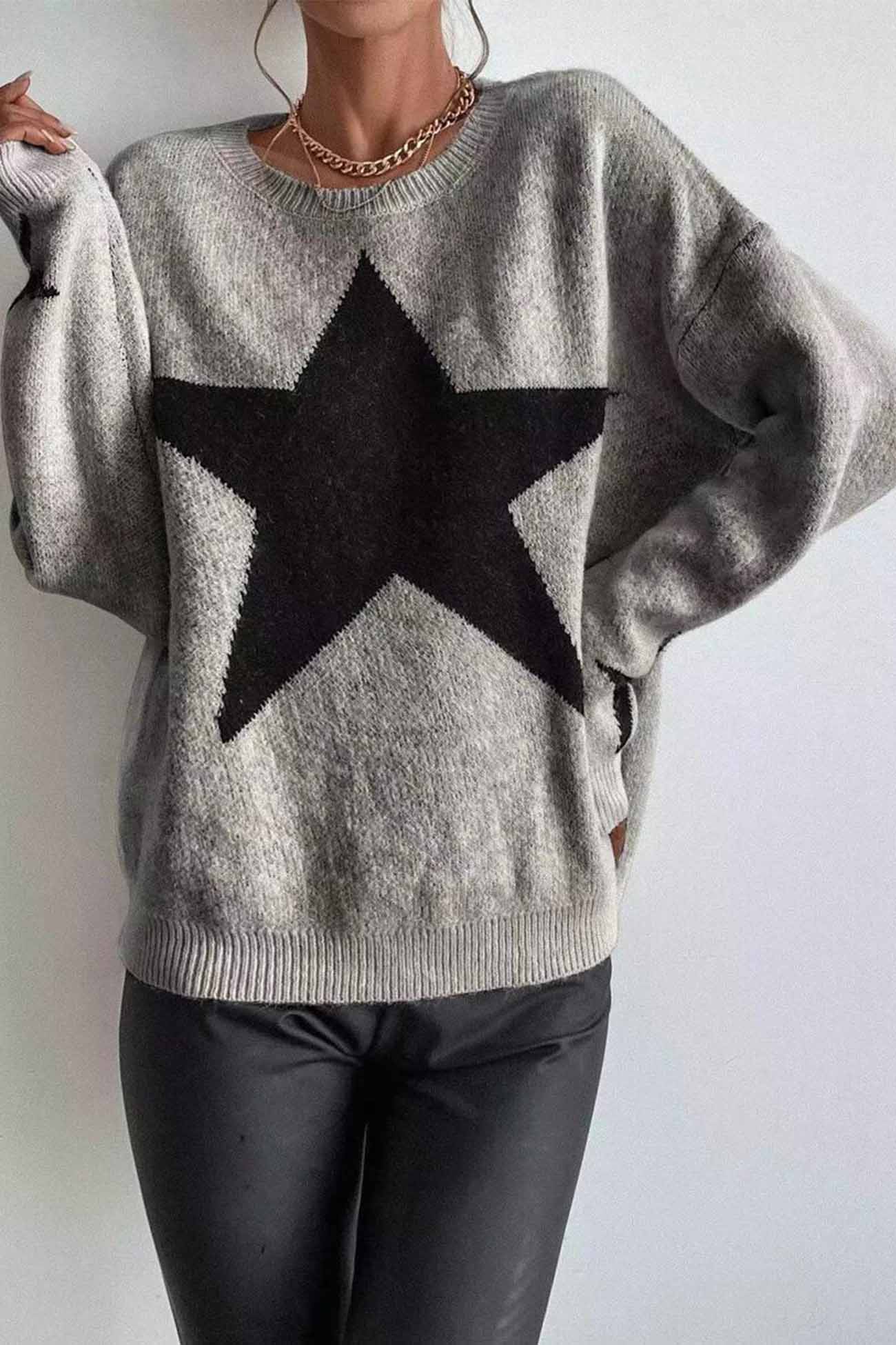 Greta | Long-sleeved knitted jumper with a crew neck and a star pattern