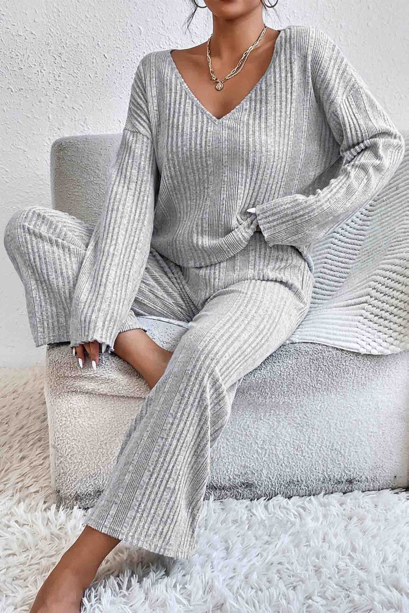 Jana | Ribbed V-neck long sleeve two piece set