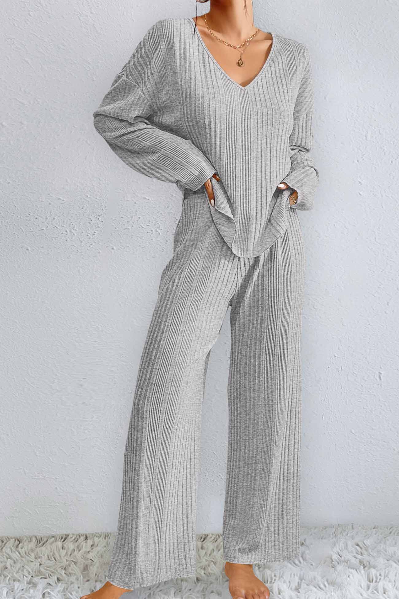 Jana | Ribbed V-neck long sleeve two piece set