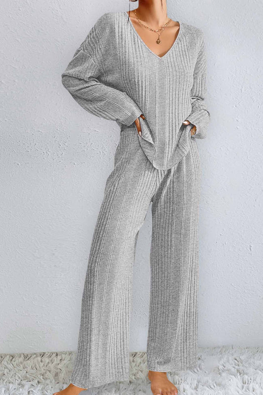 Jana | Ribbed V-neck long sleeve two piece set