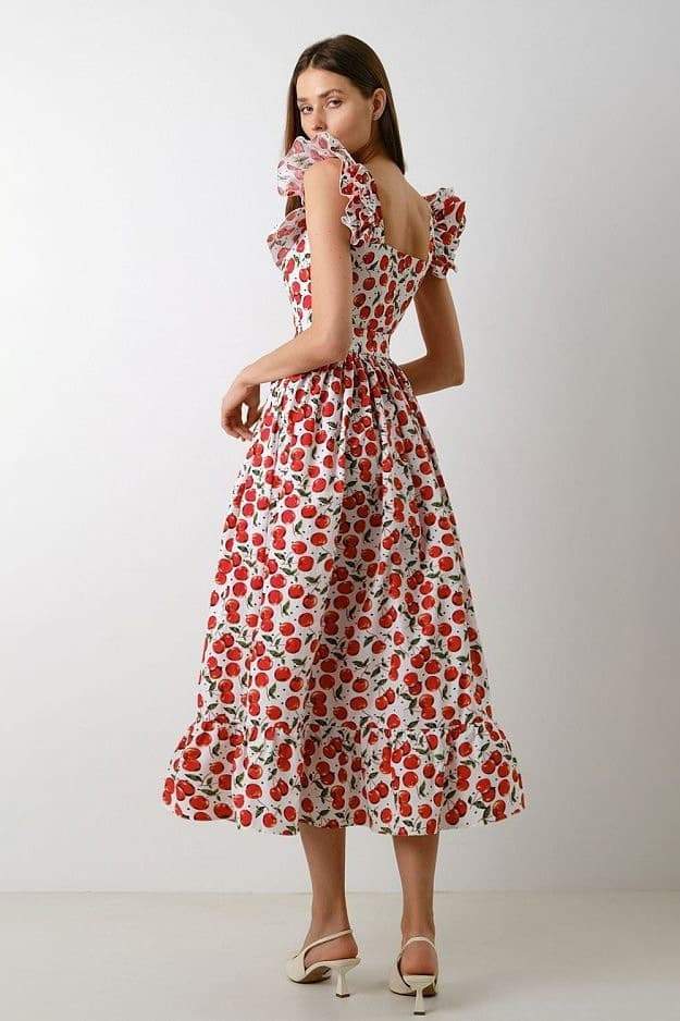 Olga® | Ruffled Cherry Print Midi Dress