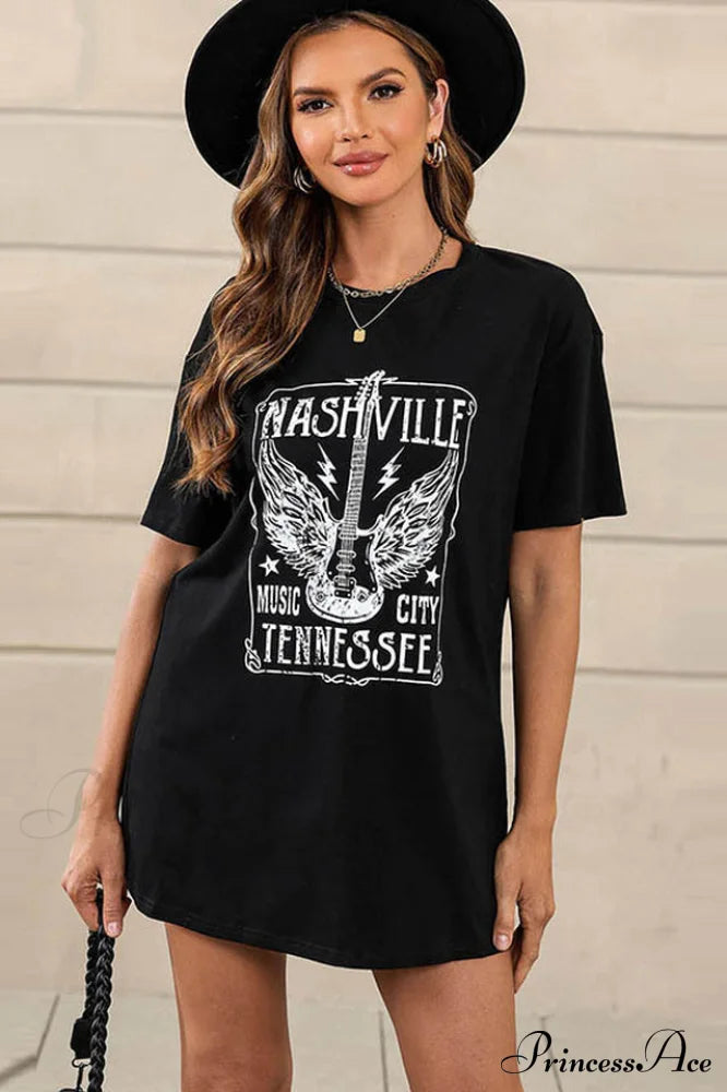 Guitar Slogan Stylish Letter Graphic Tee