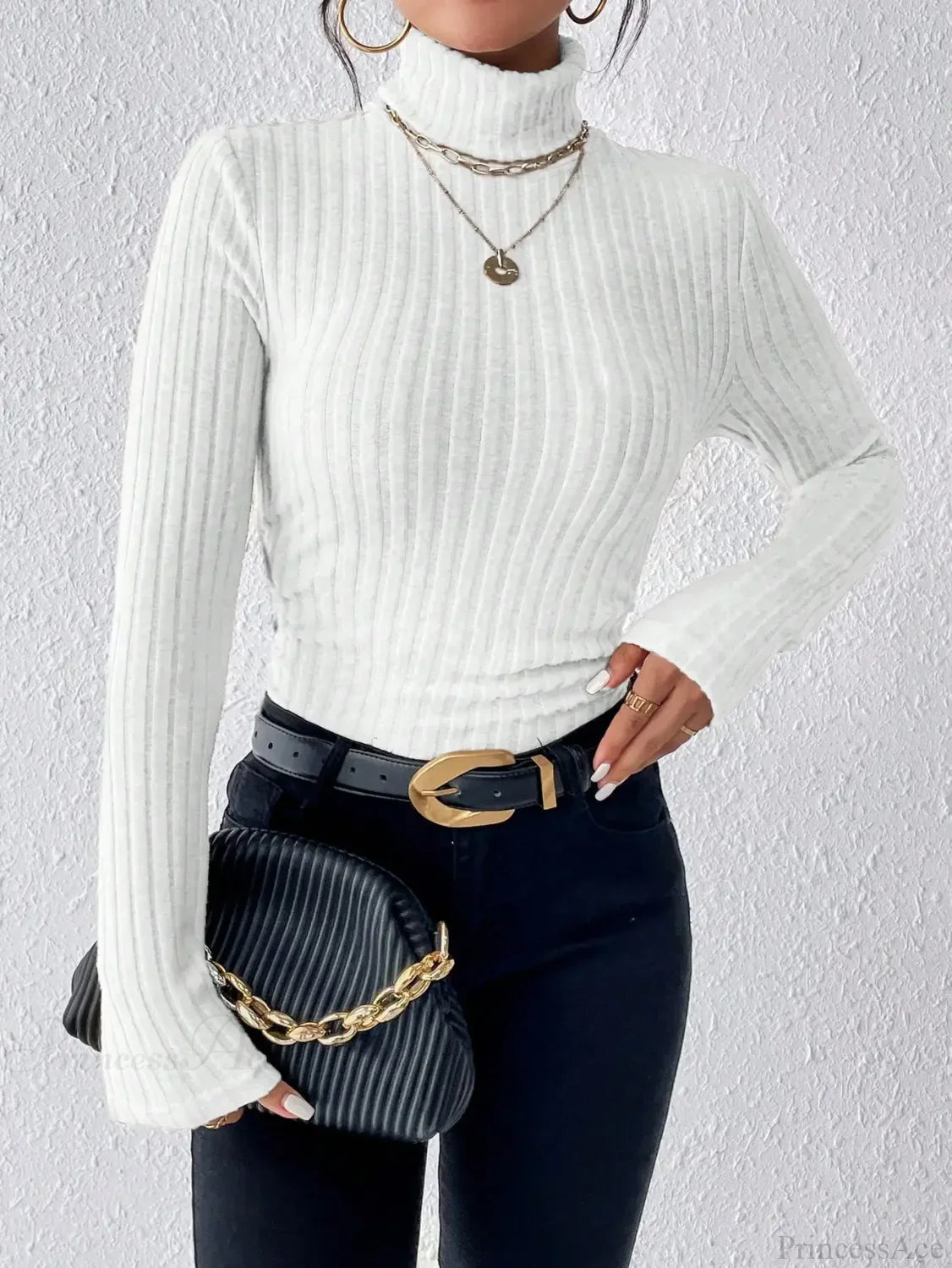 Half Turtleneck Sweater Slim Long Sleeve Knit Top Women