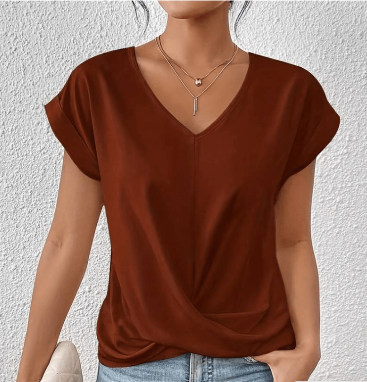Hallie | Women's V-Neck Short Sleeve Twist Front Top