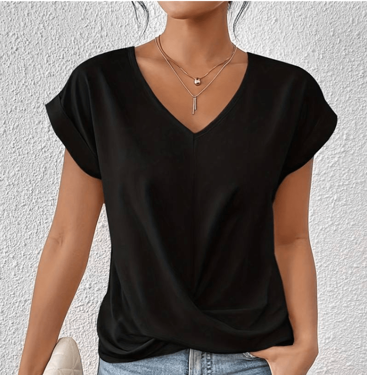 Hallie | Women's V-Neck Short Sleeve Twist Front Top