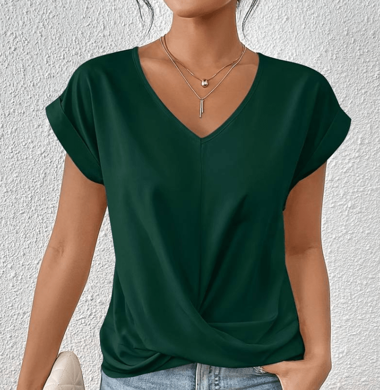 Hallie | Women's V-Neck Short Sleeve Twist Front Top