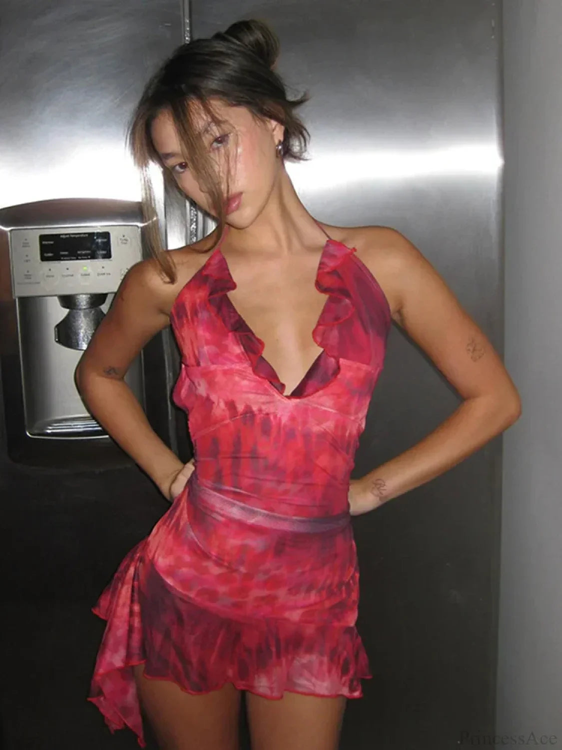 Halter Chiffon Folds Mini Dress