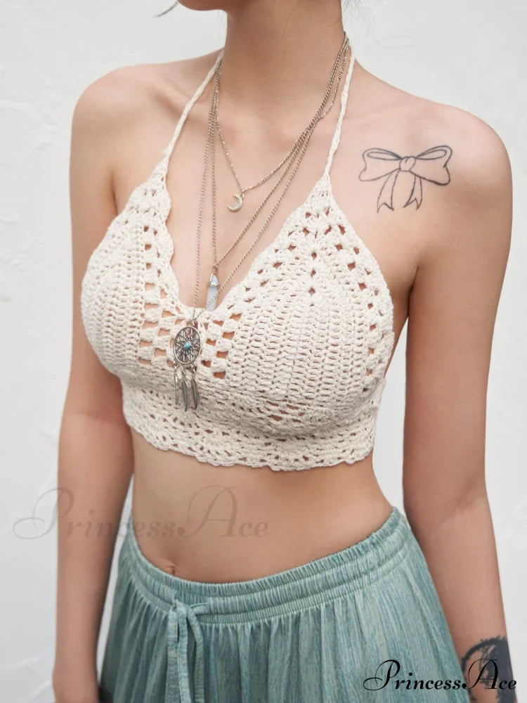 Halter Crochet Hollow Trendy Crop Tops
