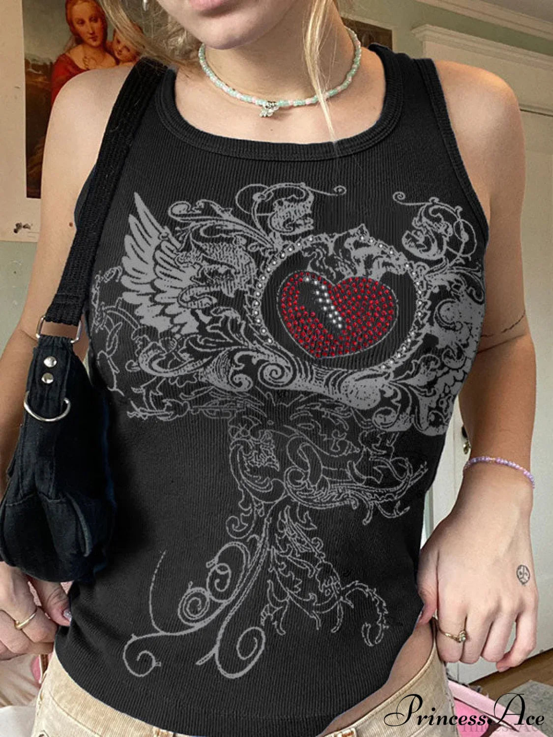 Heart Print Graceful White Crop Top