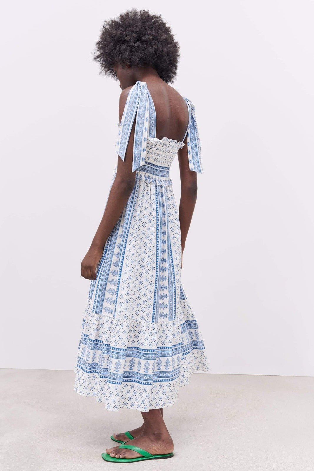 Wanda® | Printed Midi Dress  With Gathered Straps