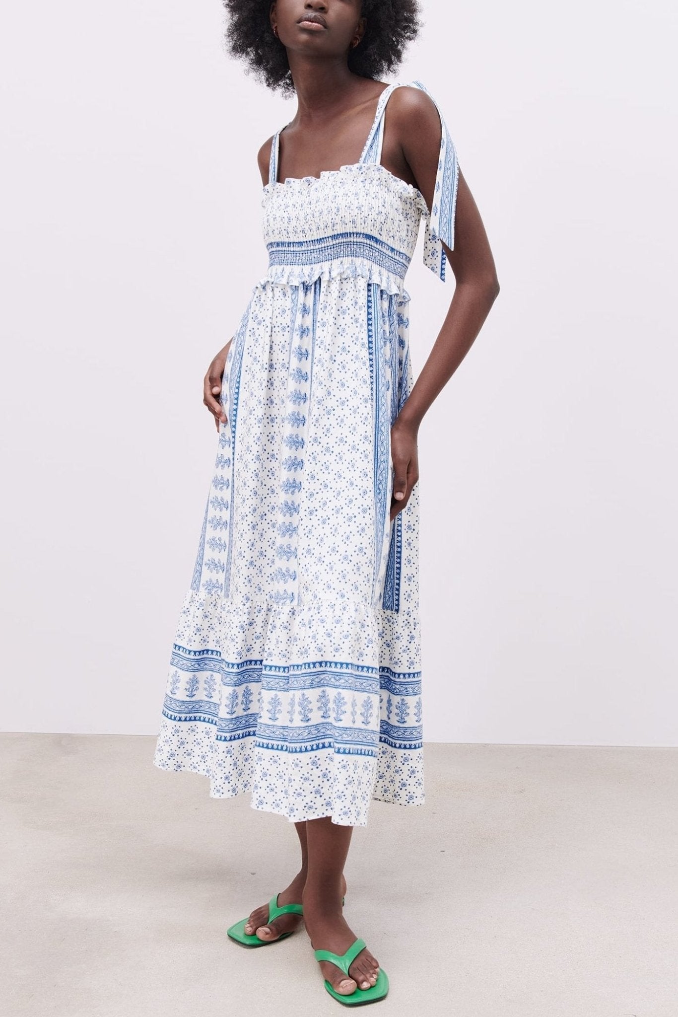 Wanda® | Printed Midi Dress  With Gathered Straps