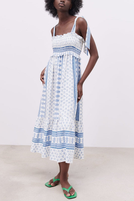 Wanda® | Printed Midi Dress  With Gathered Straps