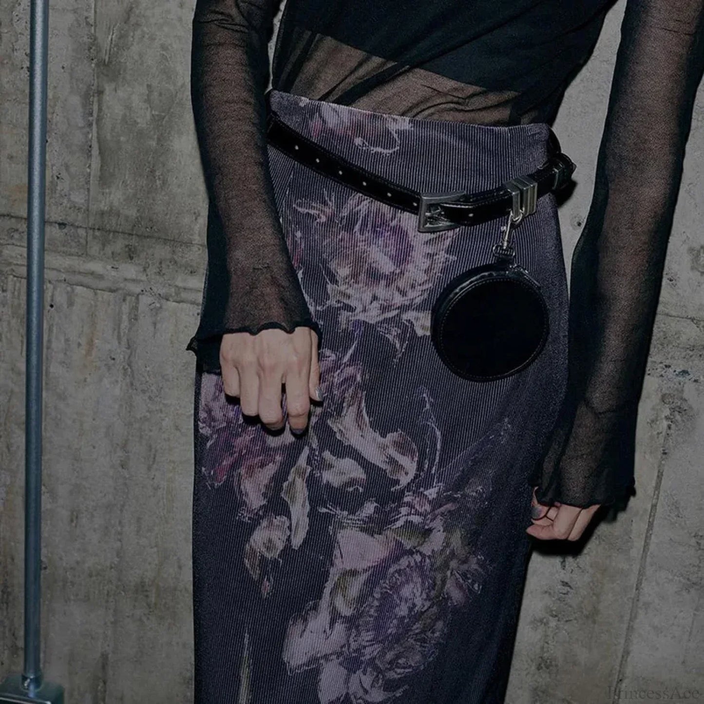 HEYounGIRL Vintage Purple Floral Print Slit Autumn Skirt