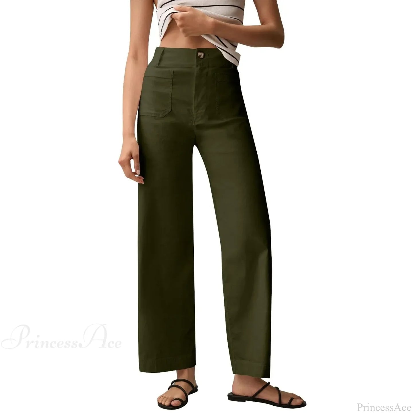 High Waist Patch Pocket Straight Pants