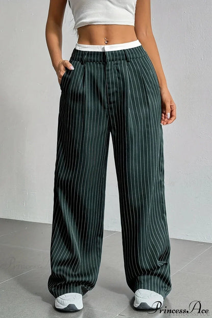 High Waist Patchwork Drapey Straight Leg Pants