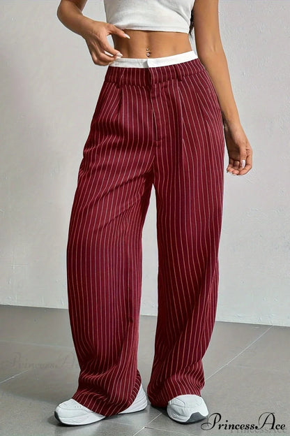 High Waist Patchwork Drapey Straight Leg Pants