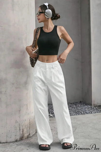 High Waist Patchwork Drapey Straight Leg Pants