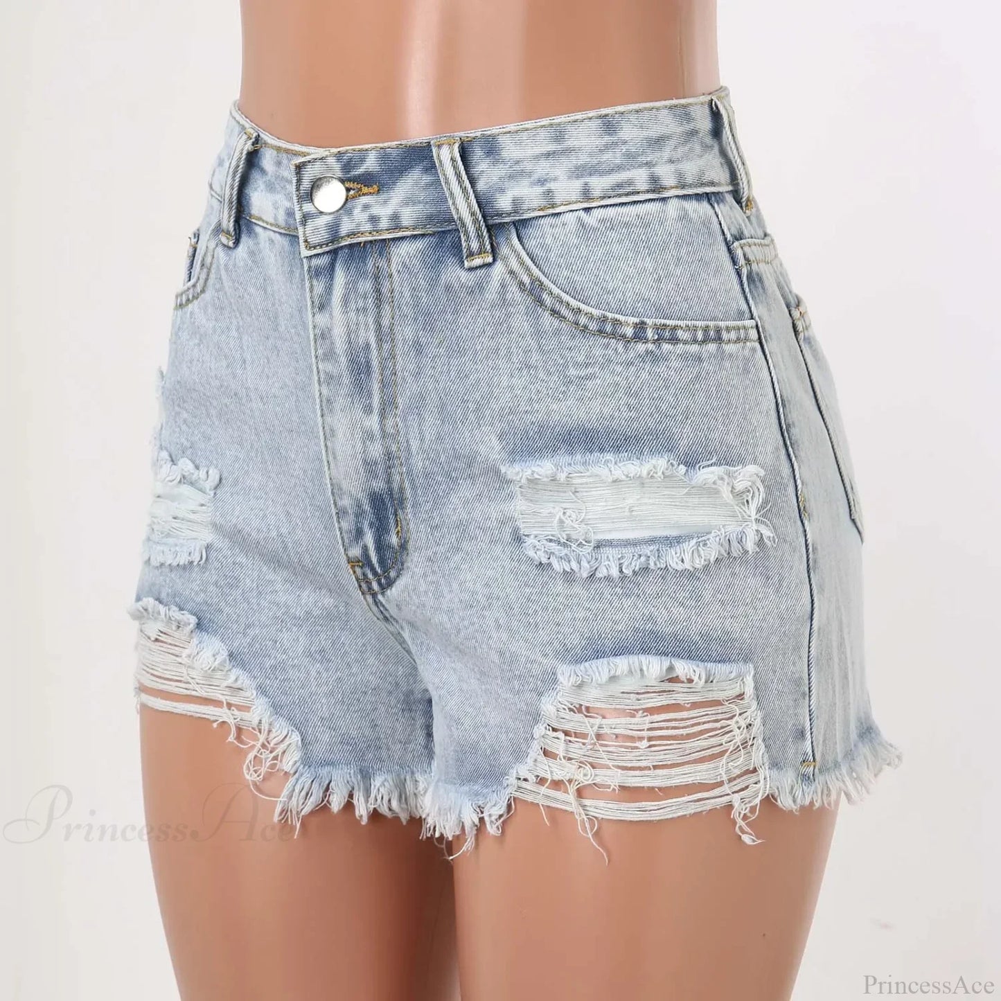 High-Waist Ripped Washed Denim Short