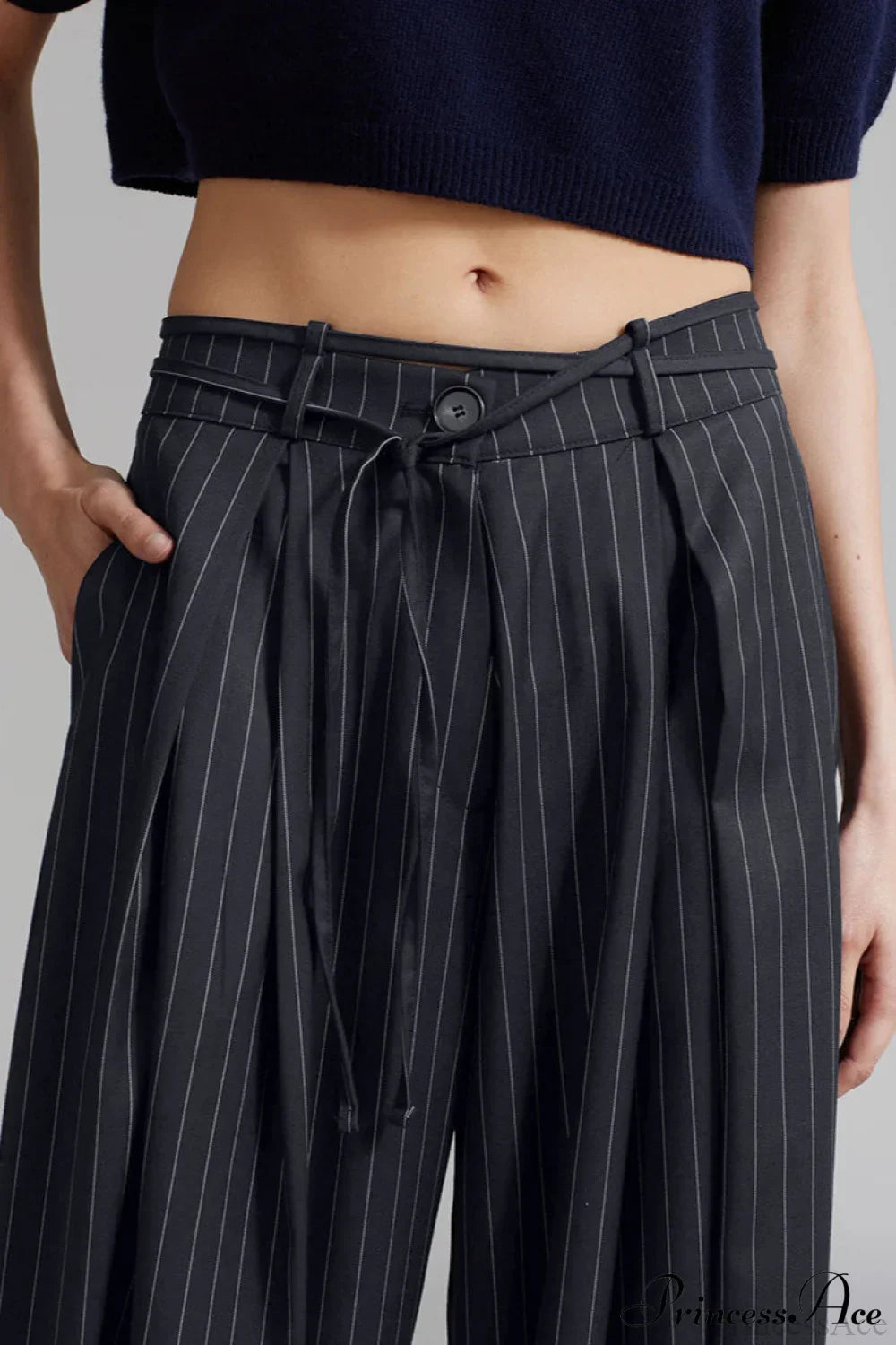 High Waist Striped Wide Leg Tailored Pants