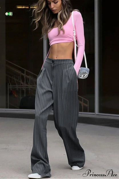 High Waist Wide Leg Stripe Tailored Pants