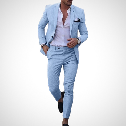 Men’s 2-Piece Suit Set With Single-Breasted Blazer and Slim-Fit Trousers