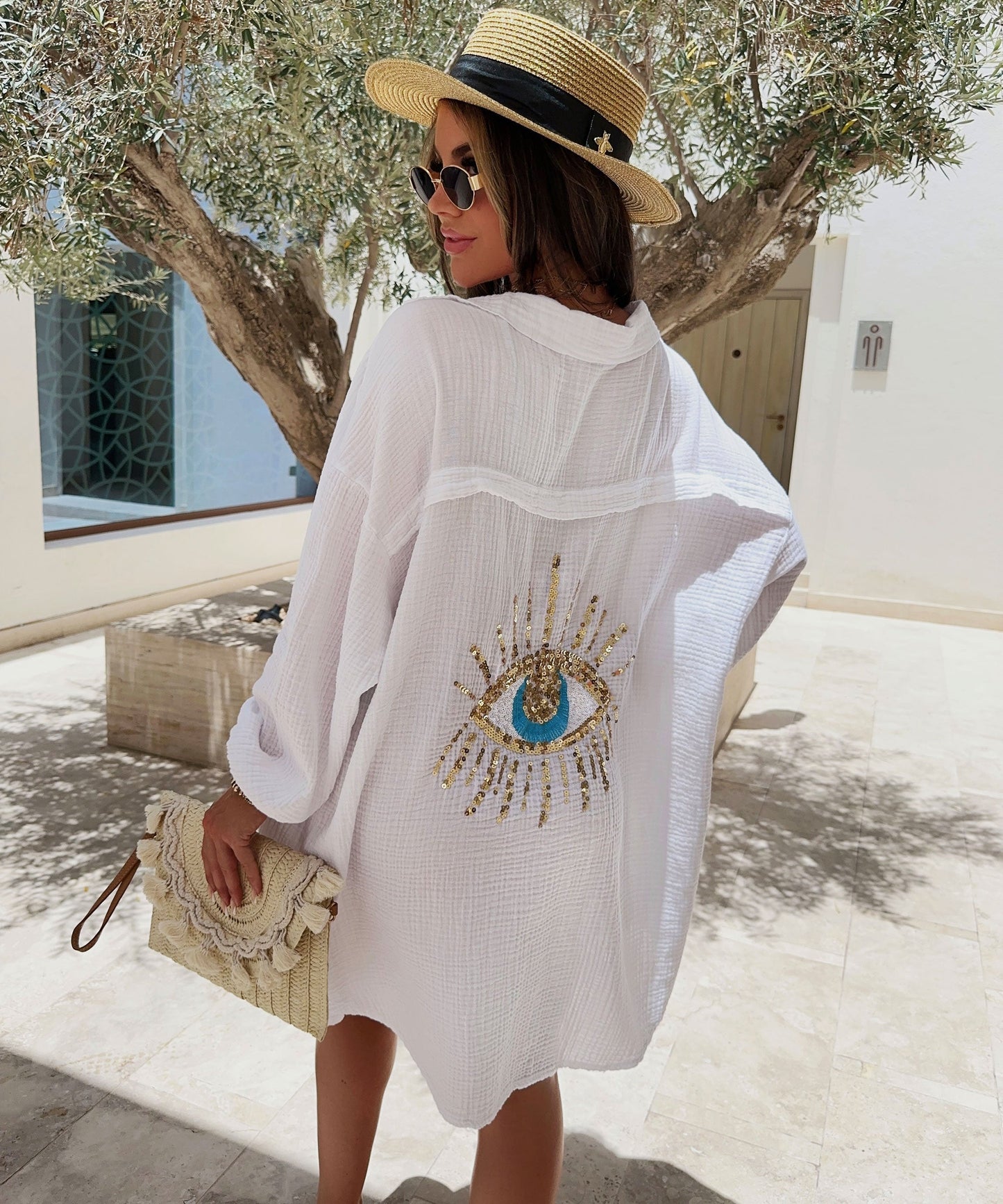 Giovanna® | Oversize Muslin Blouse Glitter Eye White