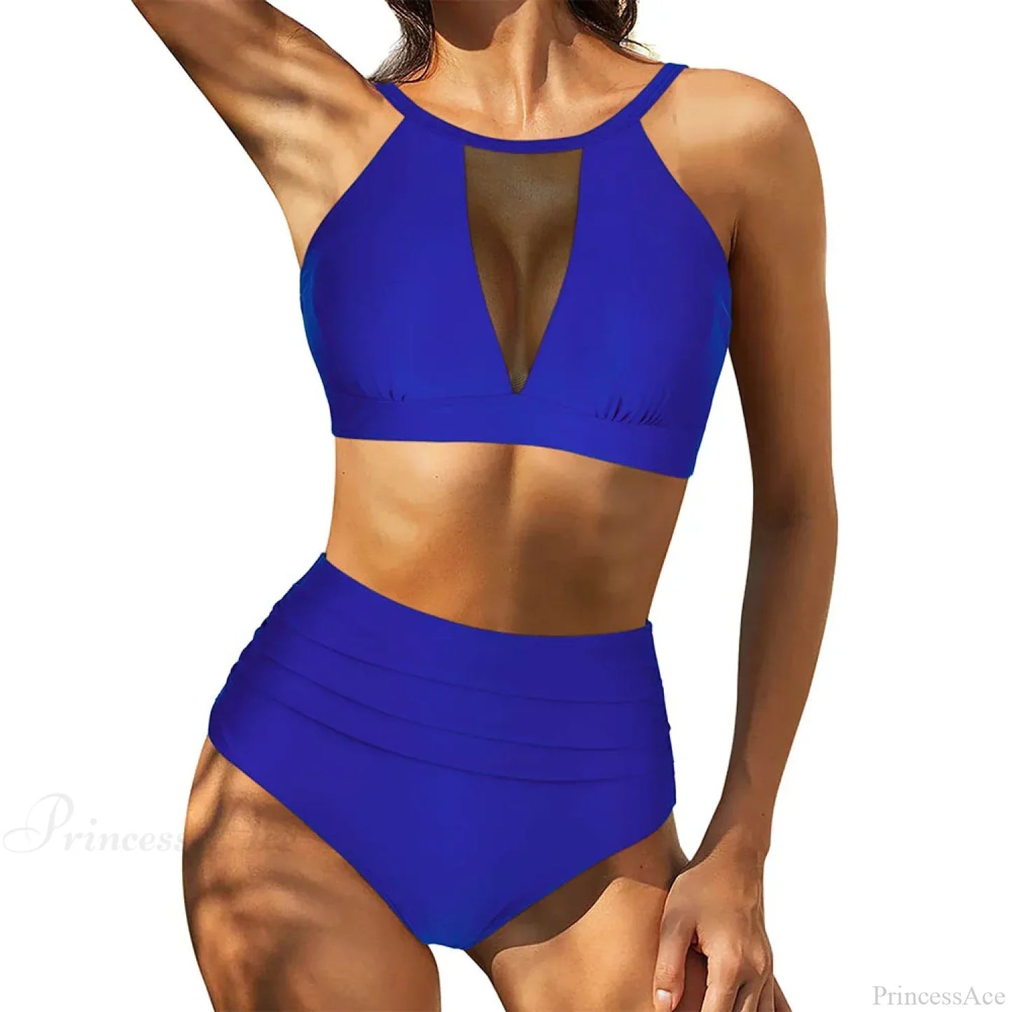Hollow Solid Color High Waist Two Piece Set