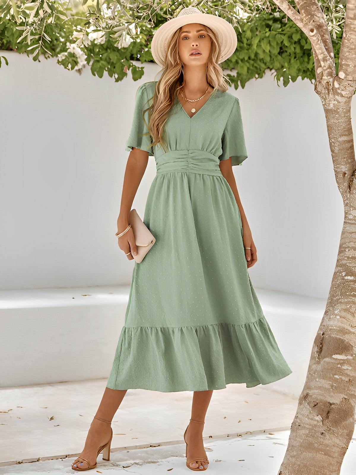Estela® | Belted Wrap Layered Maxi Dress