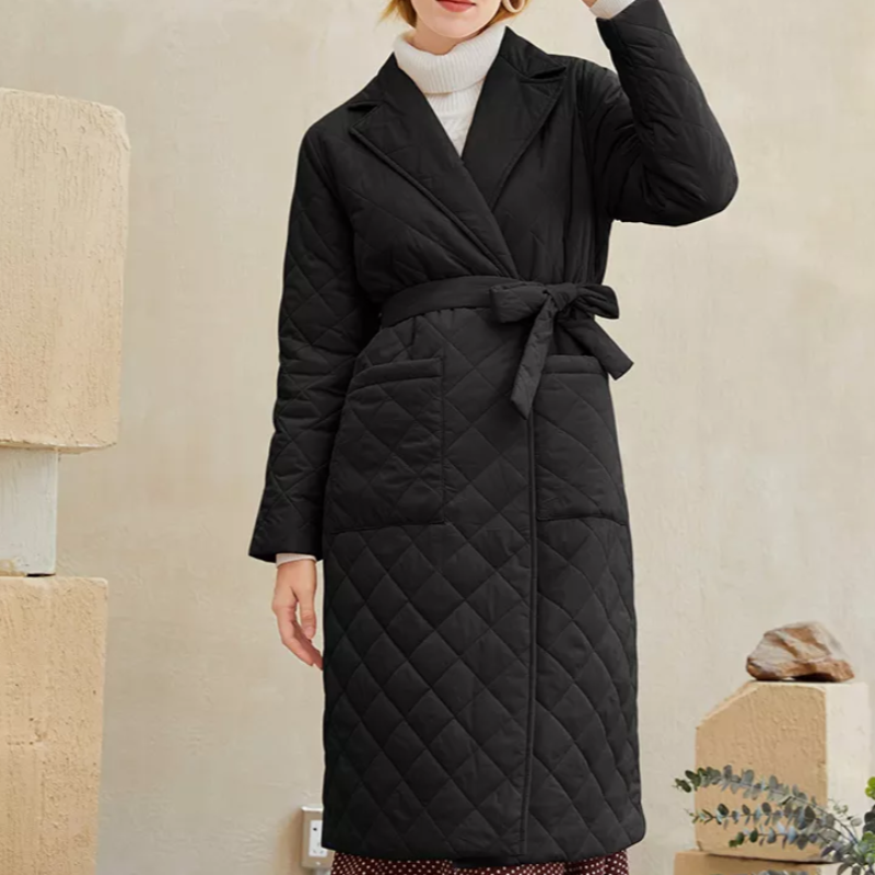 Zaida | Long and straight coat with tailored collar for women