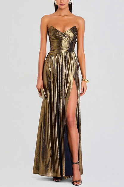 Metallic Pleated Sleeveless Dress