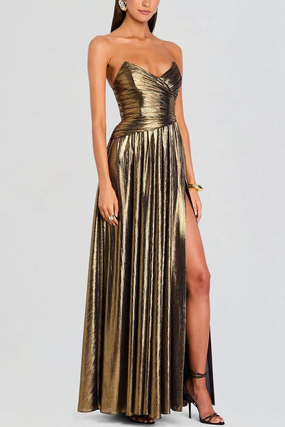 Metallic Pleated Sleeveless Dress