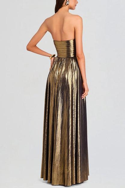 Metallic Pleated Sleeveless Dress