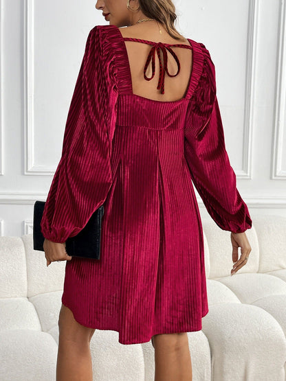 Velvet Square Neck Backless Dress