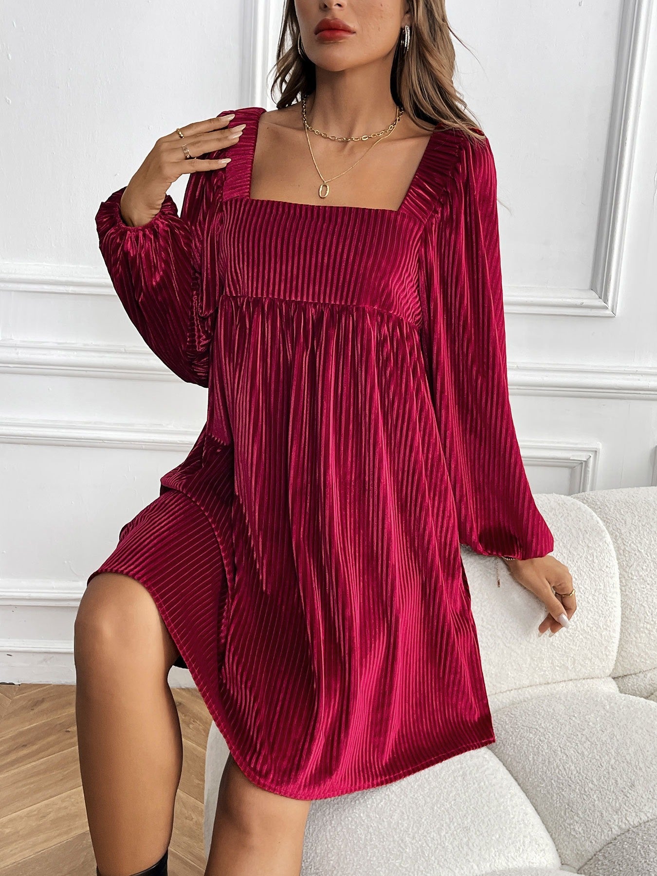 Velvet Square Neck Backless Dress