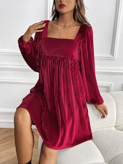 Velvet Square Neck Backless Dress