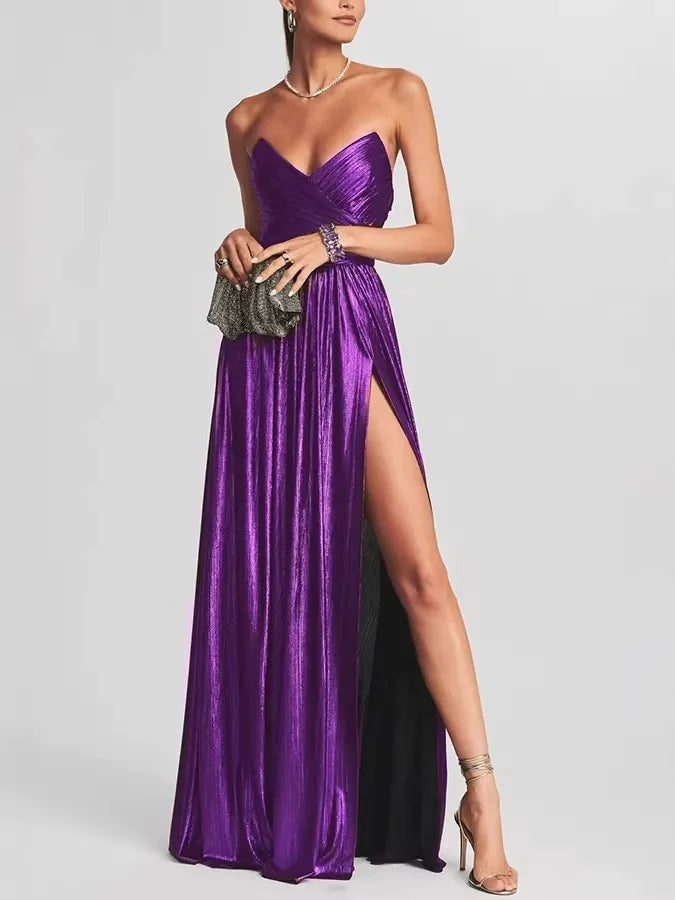 Metallic Pleated Sleeveless Dress