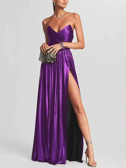 Metallic Pleated Sleeveless Dress