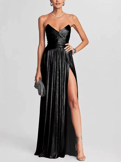 Metallic Pleated Sleeveless Dress