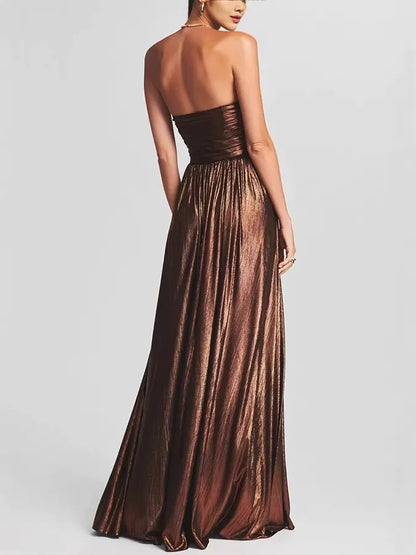 Metallic Pleated Sleeveless Dress