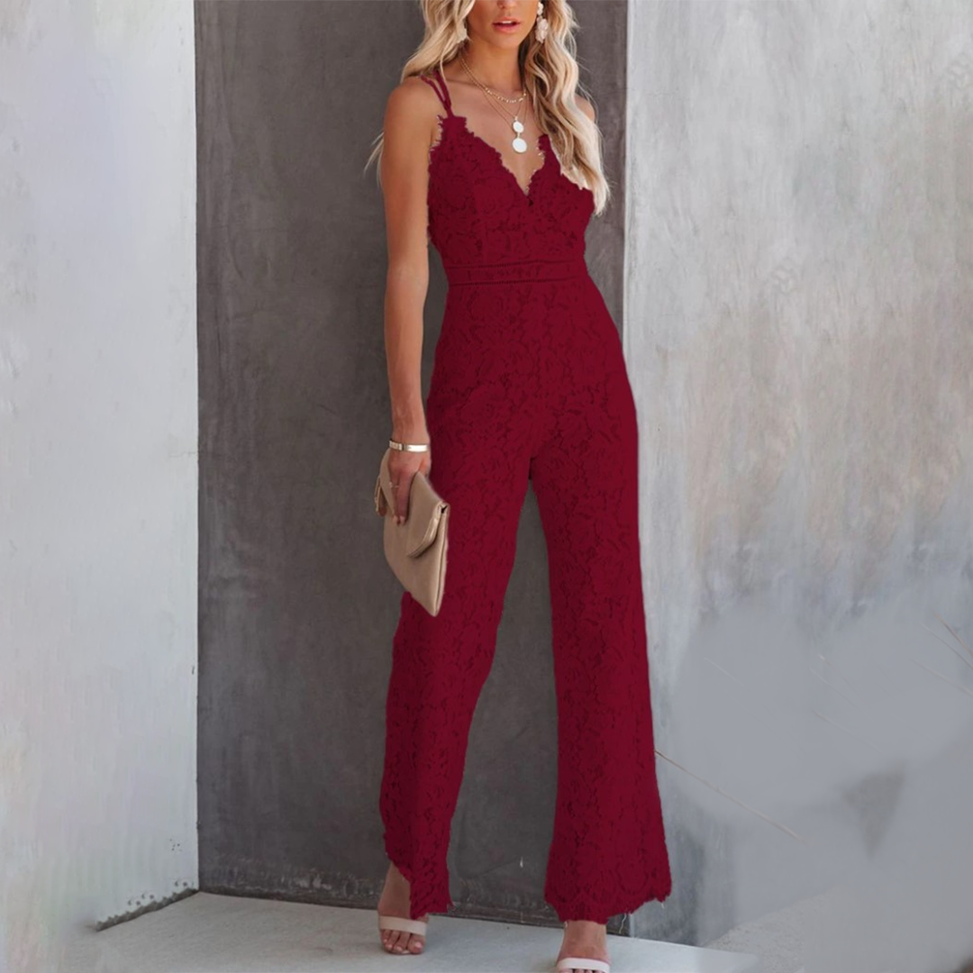 Jennifer | Women's Lace V-Neck Wide Leg Jumpsuit