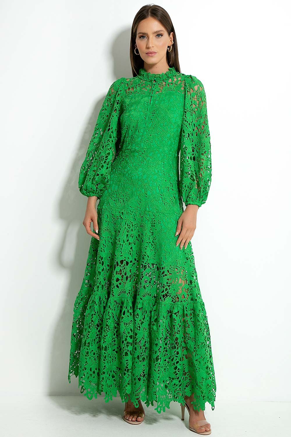 Florencia® | Flared Maxi Dress With Embroidered Lace
