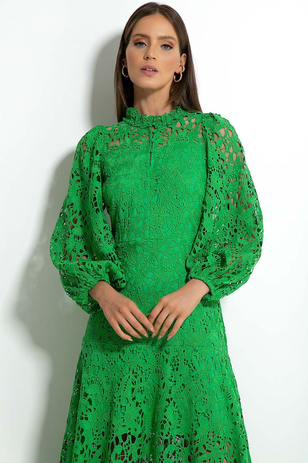 Florencia® | Flared Maxi Dress With Embroidered Lace