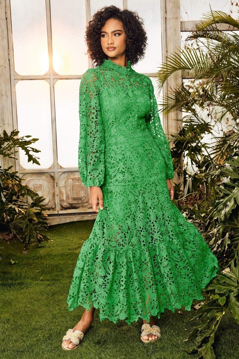 Florencia® | Flared Maxi Dress With Embroidered Lace