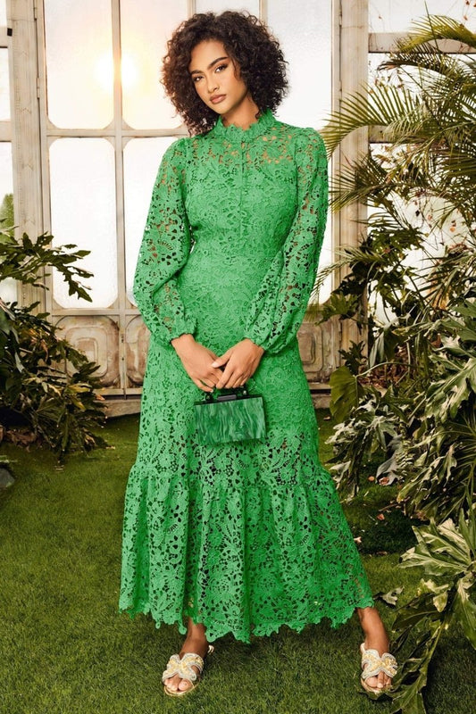 Florencia® | Flared Maxi Dress With Embroidered Lace