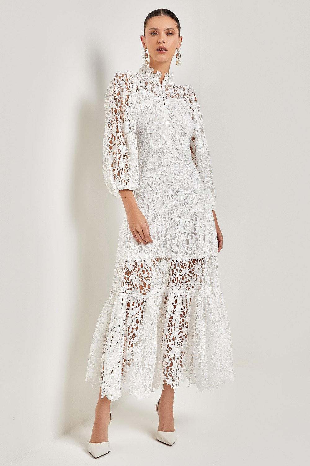 Florencia® | Flared Maxi Dress With Embroidered Lace