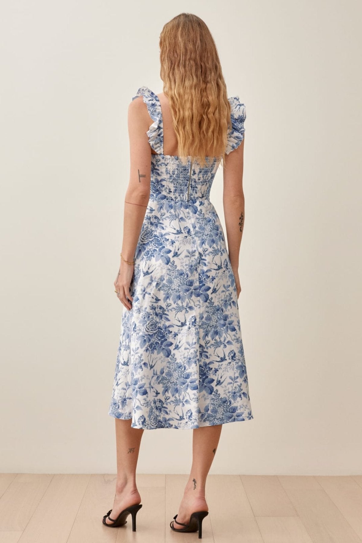 Xara® | Printed Midi Dress With Ruffle Straps And Slit