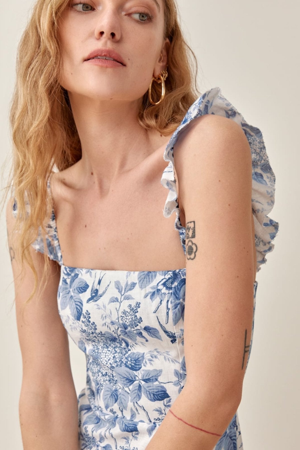 Xara® | Printed Midi Dress With Ruffle Straps And Slit