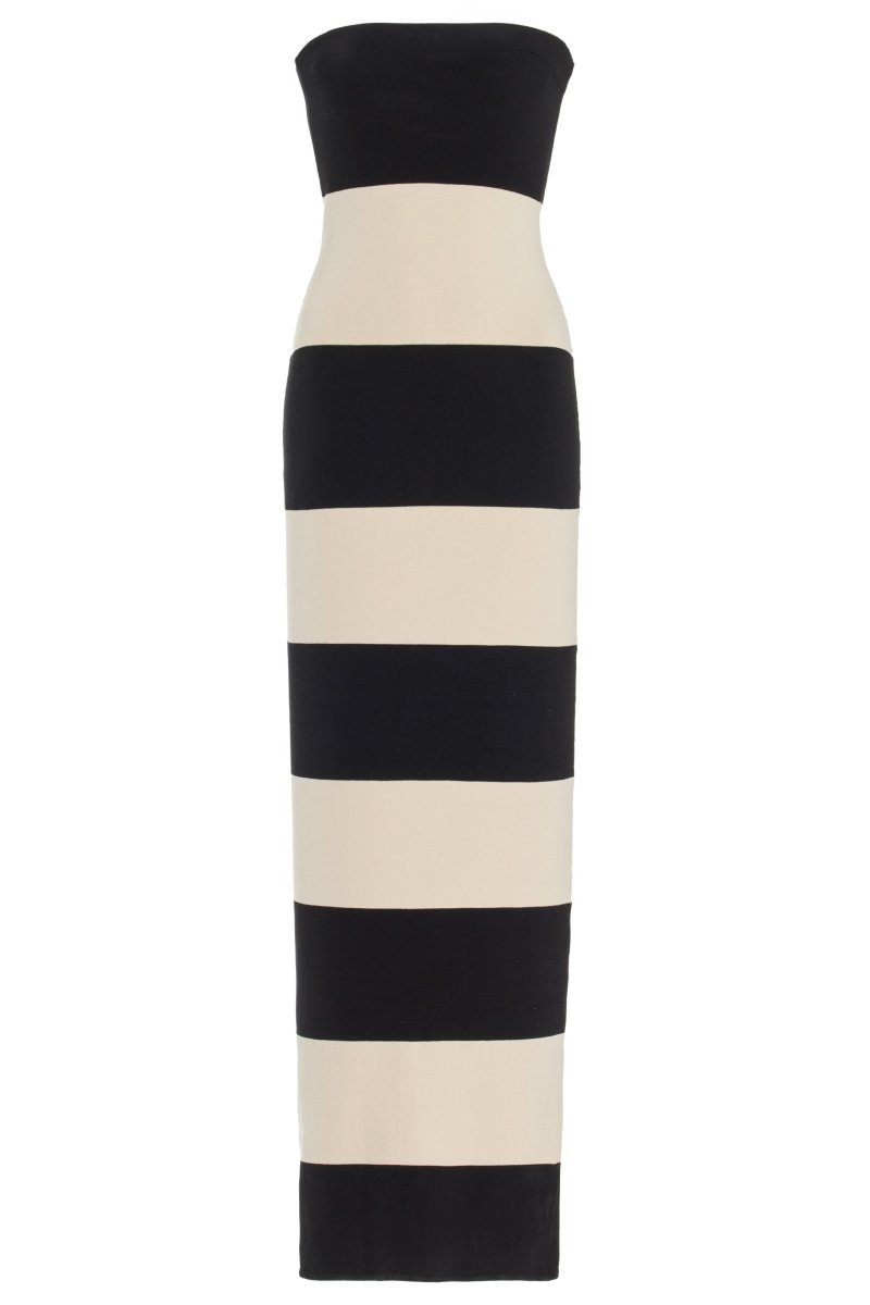 Yvonne® | Strapless Striped Midi Knit Dress
