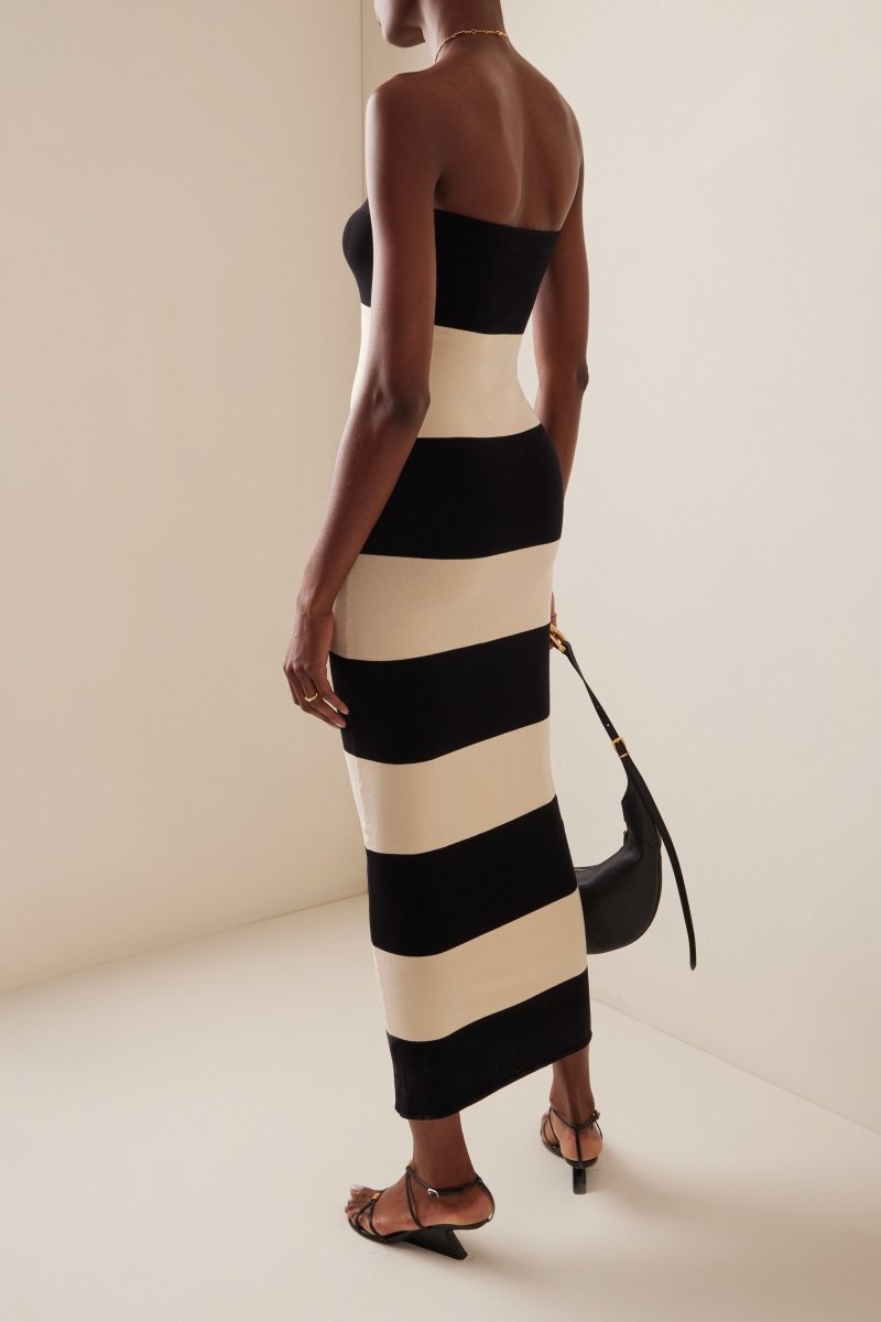 Yvonne® | Strapless Striped Midi Knit Dress